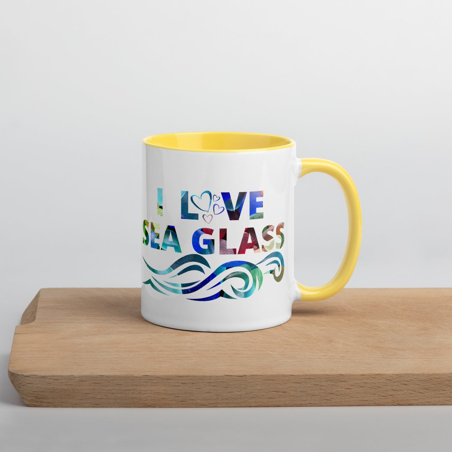 White Glossy Mug - I Love Sea Glass Waves with Color Inside