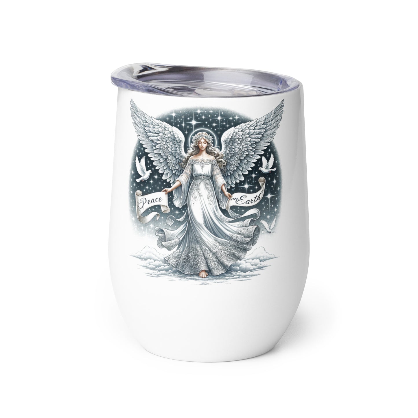 Wine Tumbler - Peace on Earth Angel on Cloud