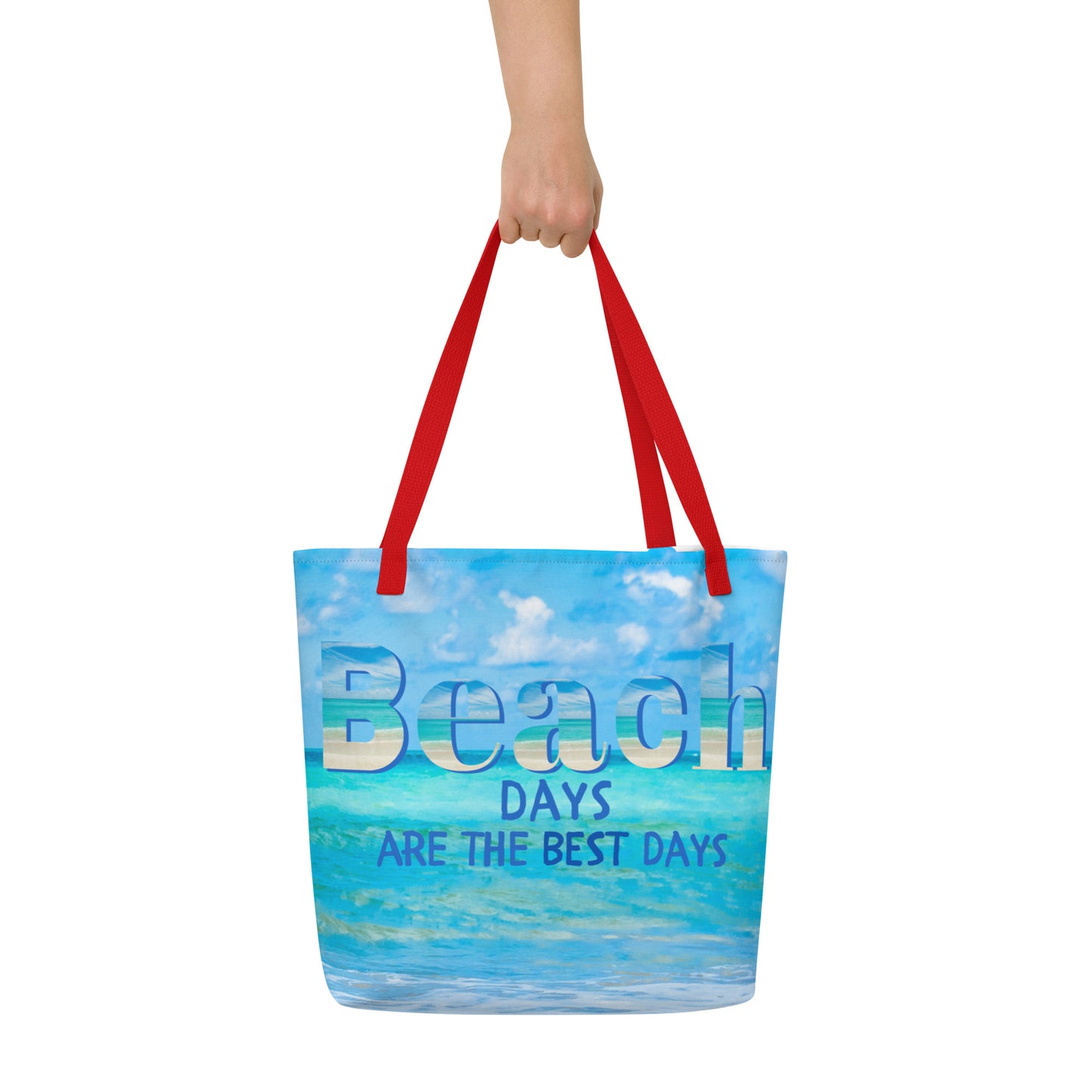 All-Over Print Large Tote Bag with Pocket - Beach Days are the Best Days