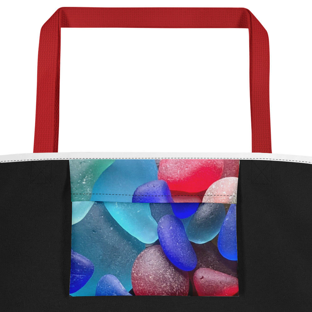 All-Over Print Large Tote Bag with Pocket - Eat.Beach.Sea Glass.Repeat.
