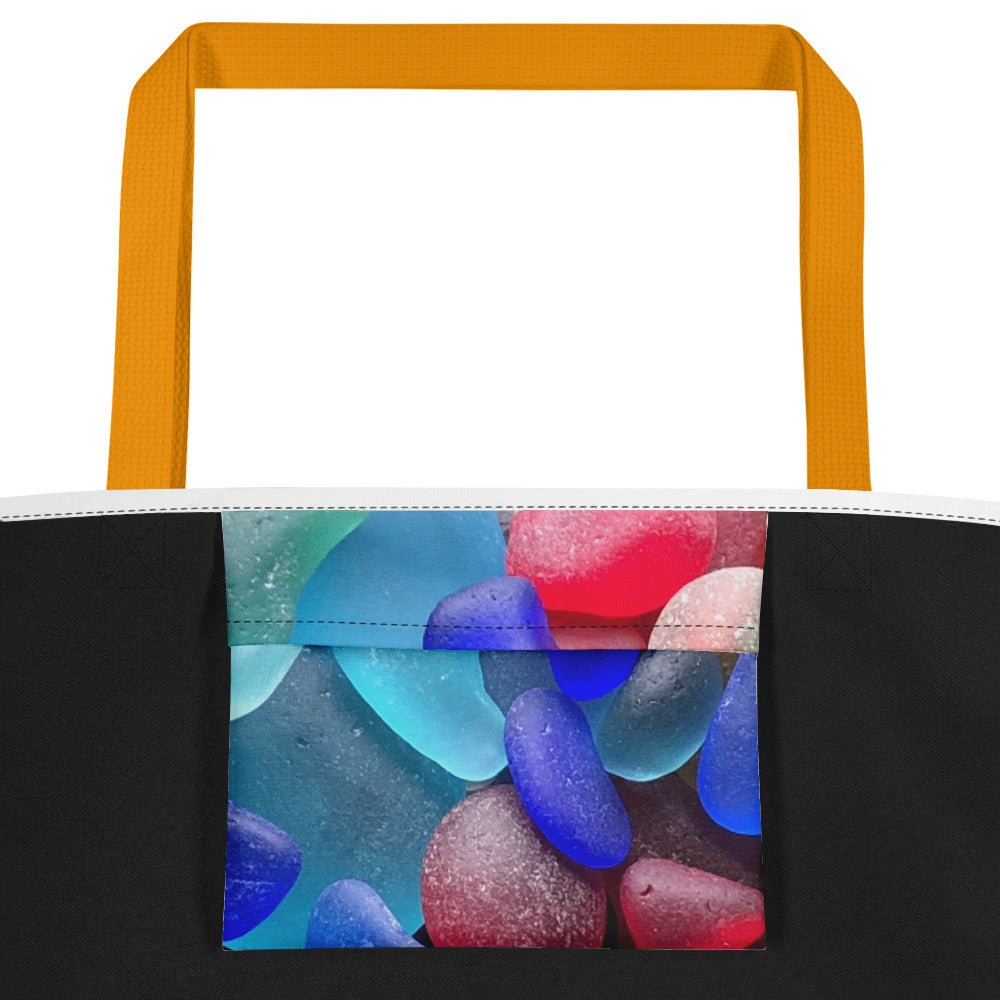 All-Over Print Large Tote Bag with Pocket - Eat.Beach.Sea Glass.Repeat.