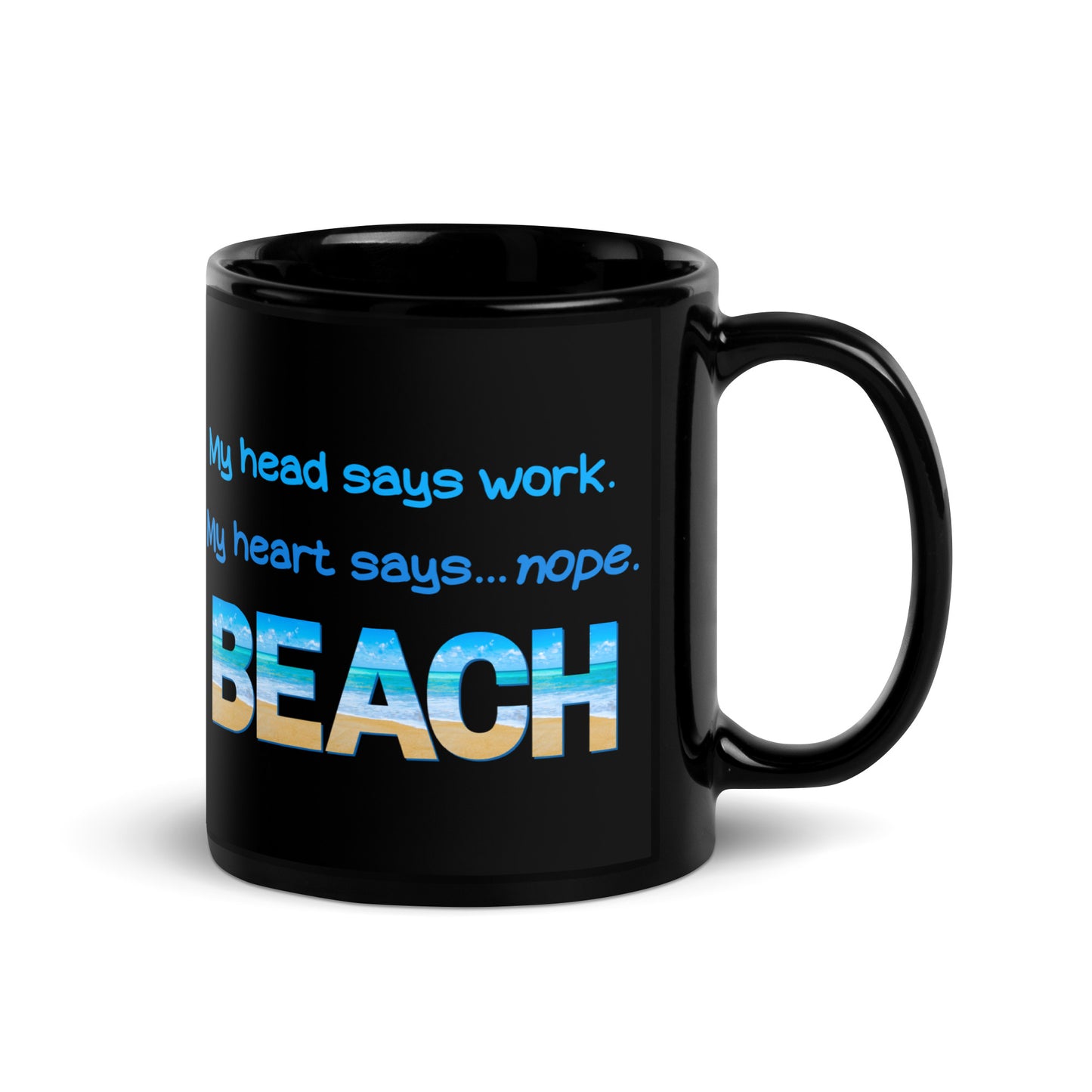 Black Glossy Mug - My Heart Says Beach