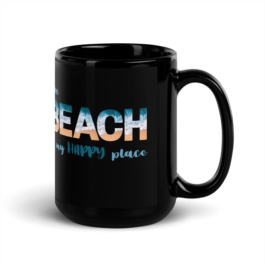 Black Glossy Mug - Beach is My Happy Place