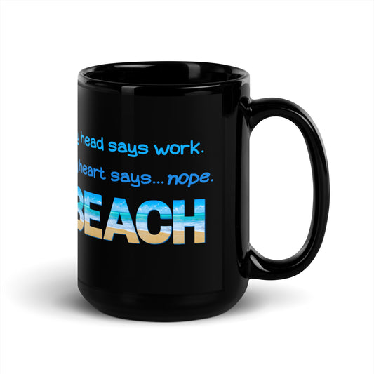 Black Glossy Mug - My Heart Says Beach