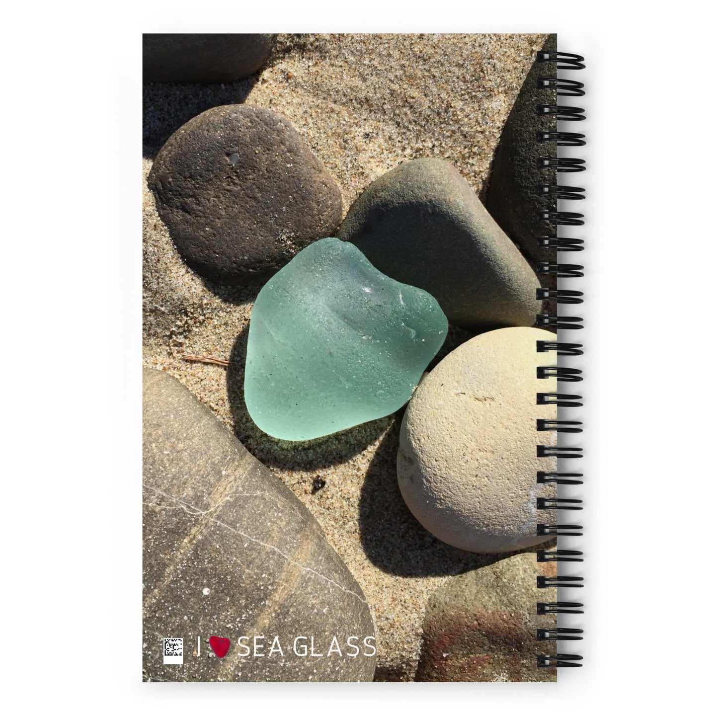 Spiral Notebook - BIG Green Sea Glass Heart!