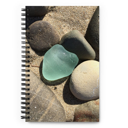 Spiral Notebook - BIG Green Sea Glass Heart!