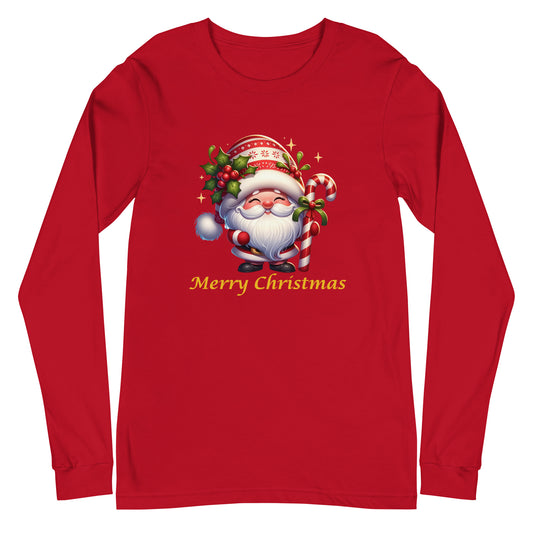 Unisex Long Sleeve Tee (Red) - Merry Christmas Gnome