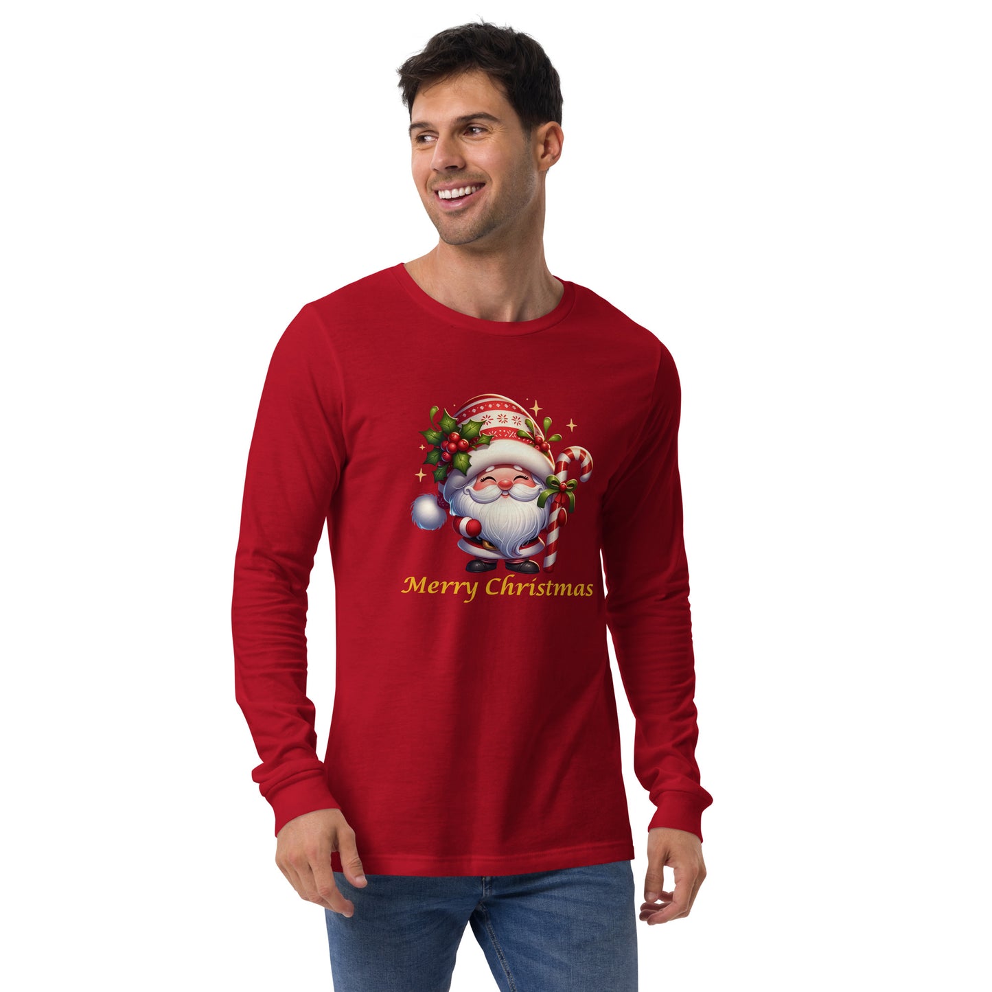 Unisex Long Sleeve Tee (Red) - Merry Christmas Gnome