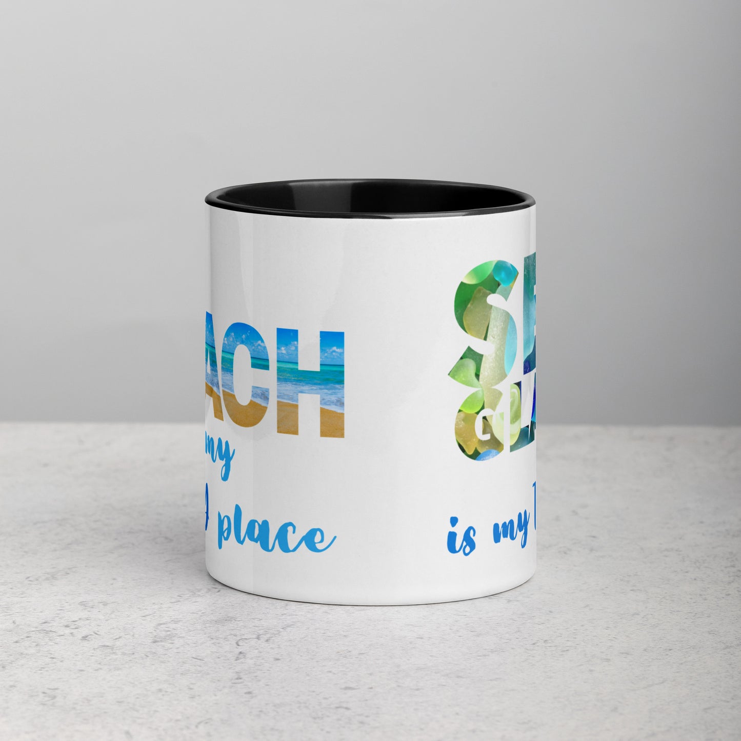 White Glossy Mug - The Beach and Sea Glass with Color Inside