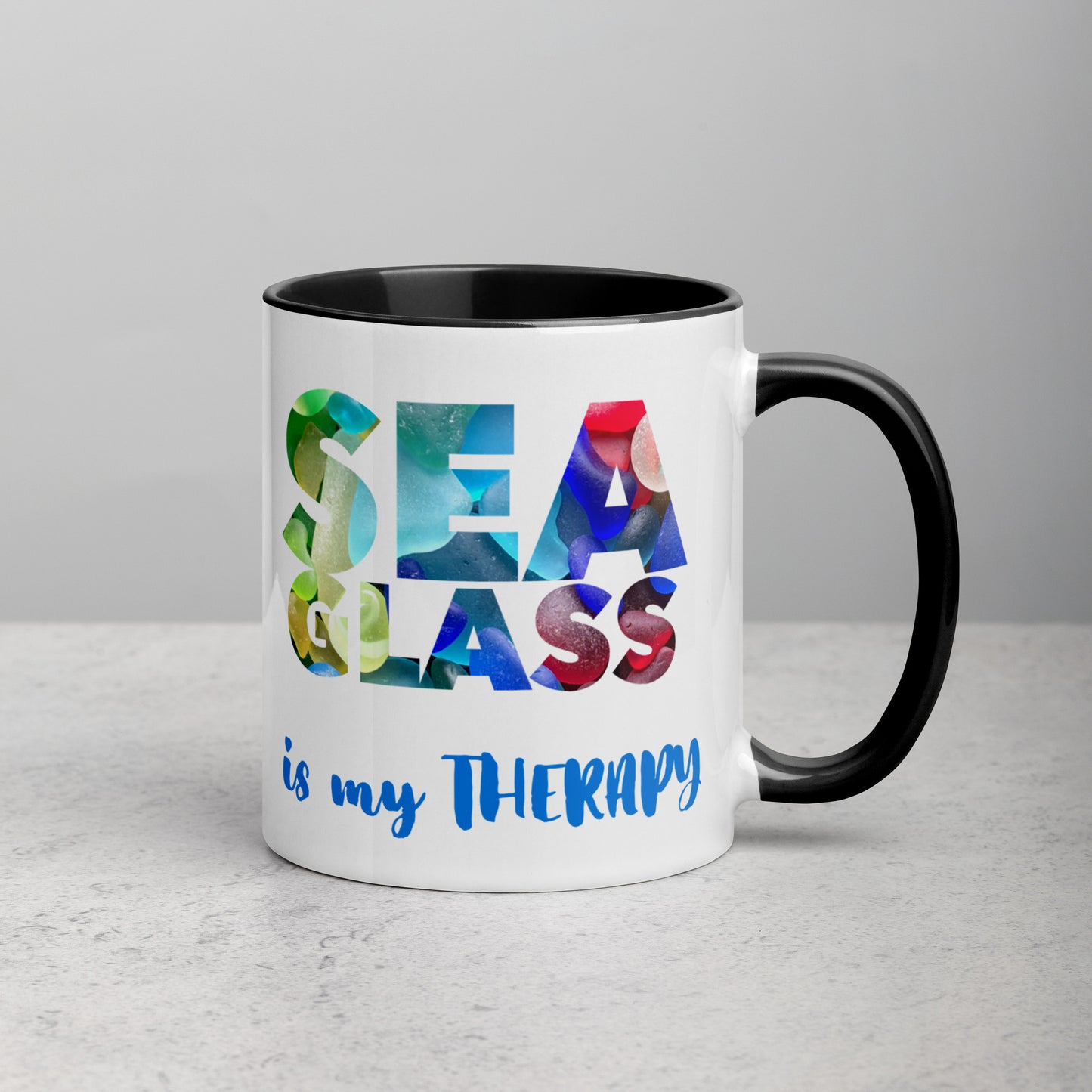 White Glossy Mug - The Beach and Sea Glass with Color Inside