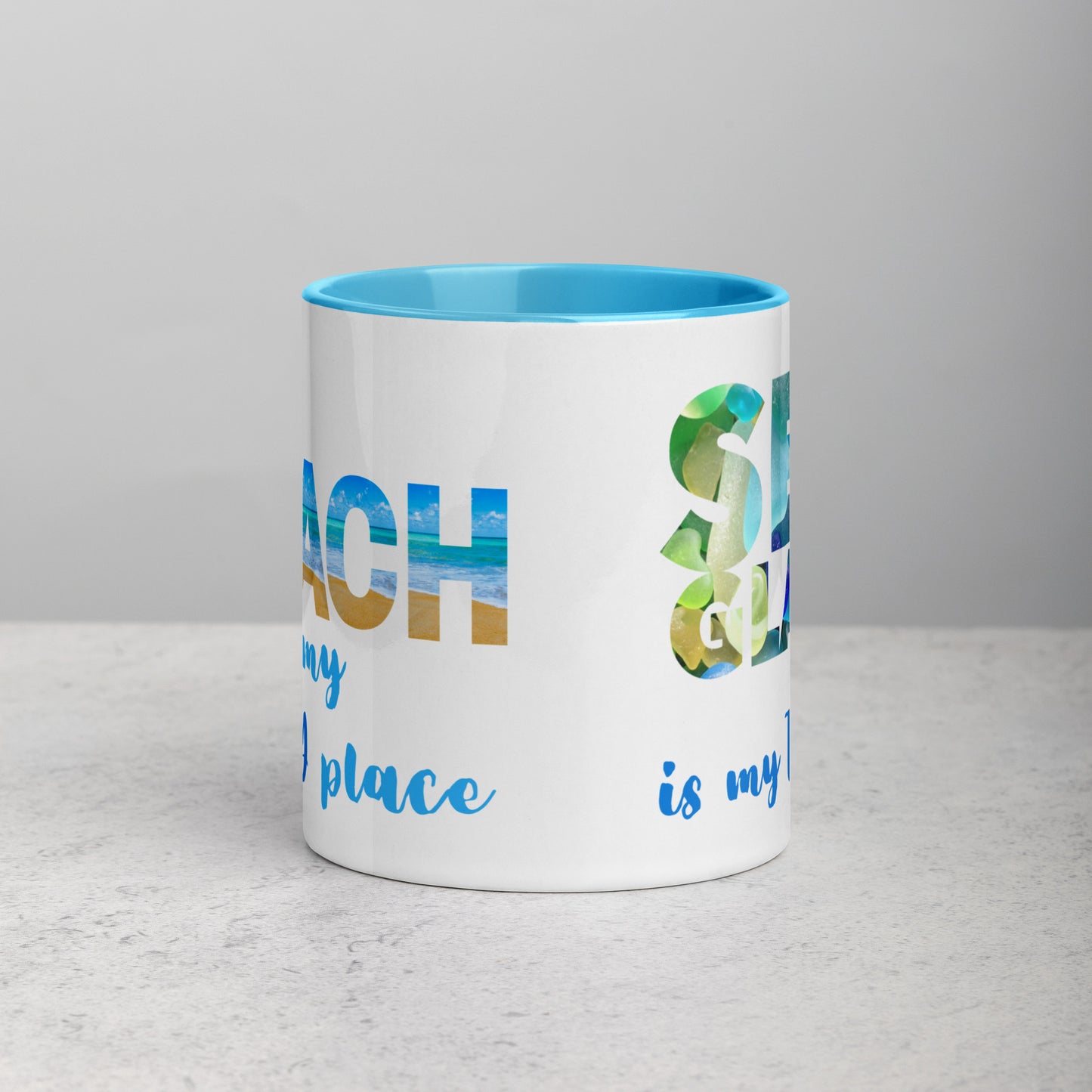 White Glossy Mug - The Beach and Sea Glass with Color Inside