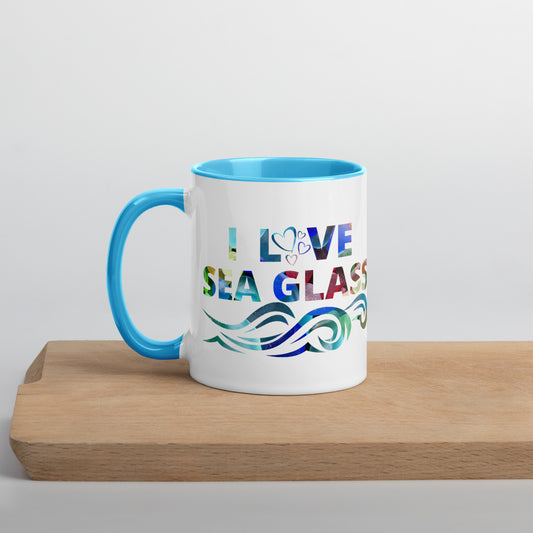 White Glossy Mug - I Love Sea Glass Waves with Color Inside