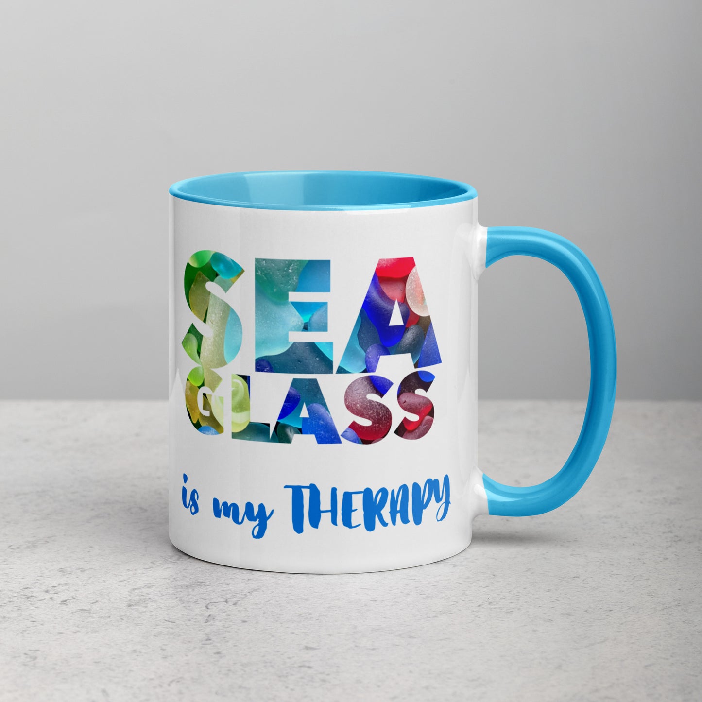 White Glossy Mug - The Beach and Sea Glass with Color Inside