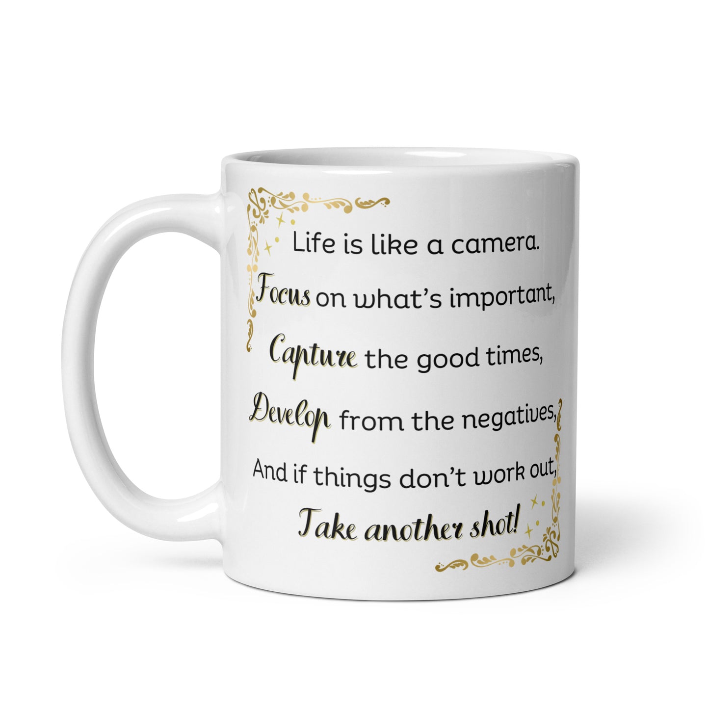 White Glossy Mug - Life is Like a Camera