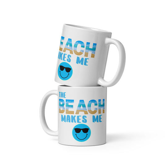 White Glossy Mug - The Beach Makes Me Smile