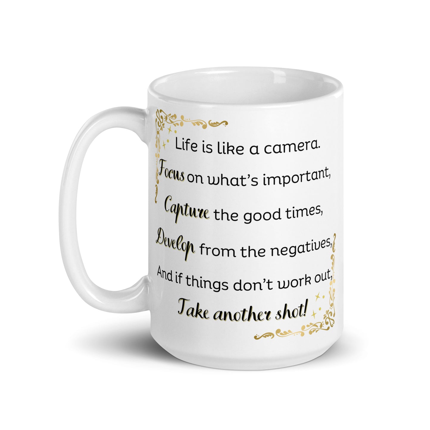 White Glossy Mug - Life is Like a Camera