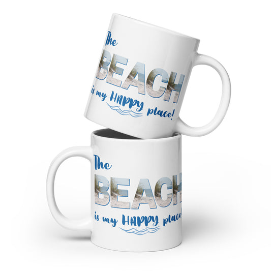 White Glossy Mug - The Beach is My Happy Place (Dunes)