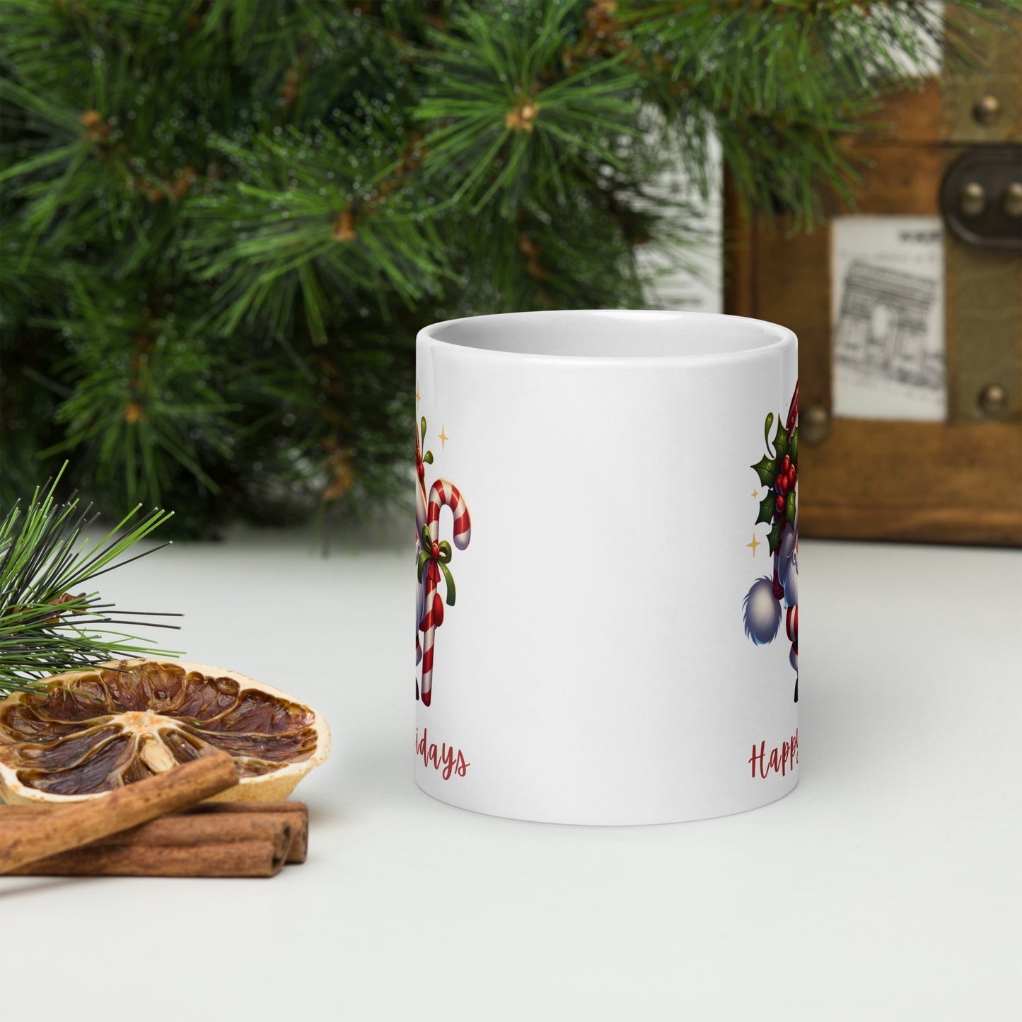 White Glossy Mug - Happy Holiday Gnome