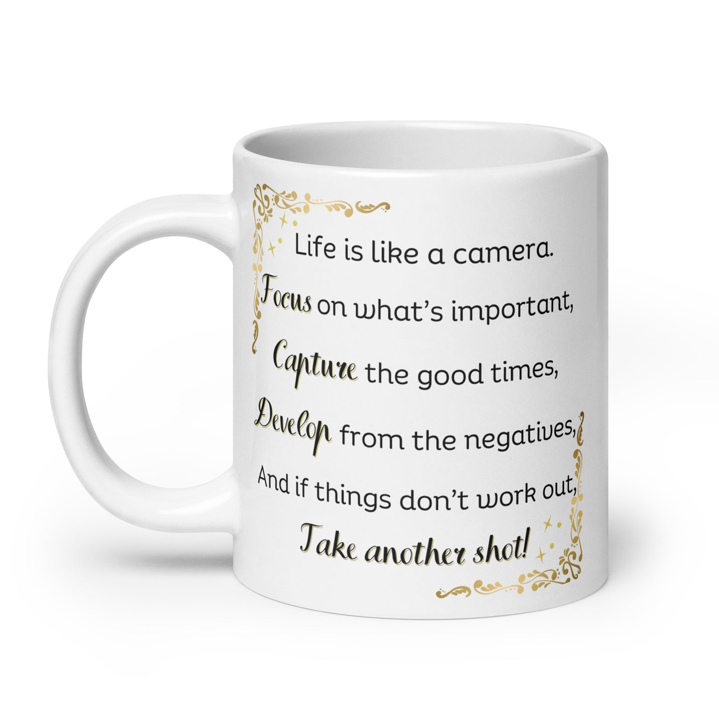 White Glossy Mug - Life is Like a Camera