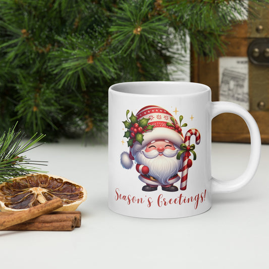 White Glossy Mug - Season's Greetings Gnome