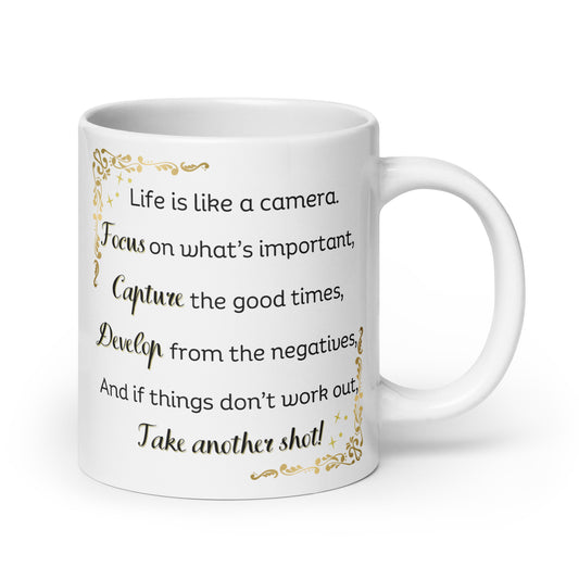 White Glossy Mug - Life is Like a Camera