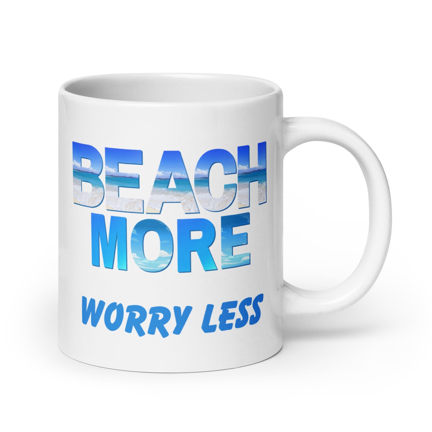 White Glossy Mug - Beach More Worry Less