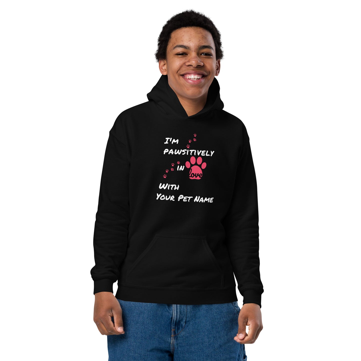 Youth Heavy Blend Hoodie - Pawsitively in Love (PERSONALIZED)