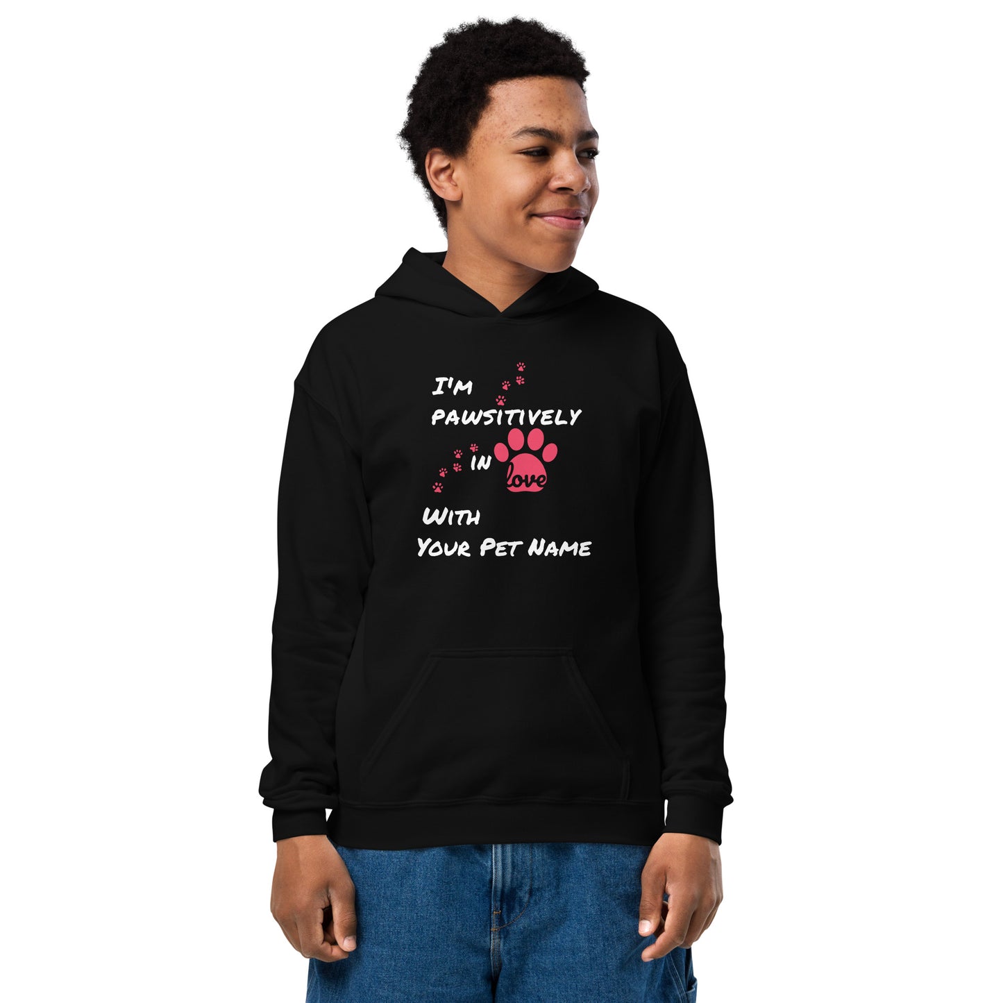 Youth Heavy Blend Hoodie - Pawsitively in Love (PERSONALIZED)